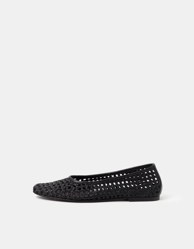 Woven Leather Ballet Flats, Black (BLACK), large