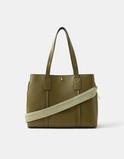 Webbing Strap Faux Leather Shoulder Bag, Green (OLIVE), large