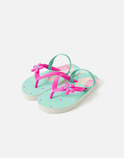 Girls Flamingo Flip Flops, Blue (AQUA), large