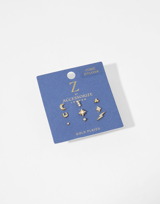 Gold-Plated Sparkle Single Stud Multipack, , large