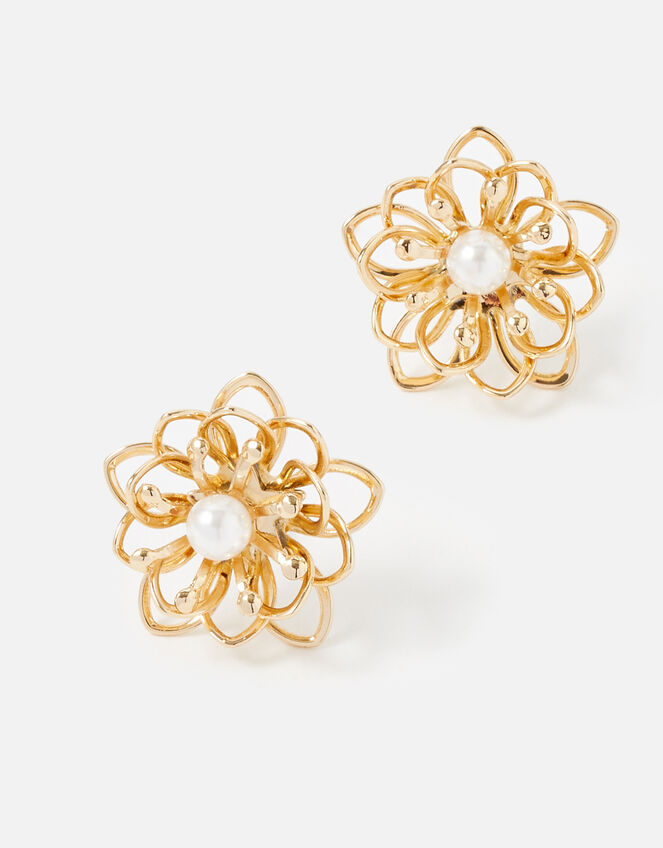 Pearl Flower Wire Studs , , large