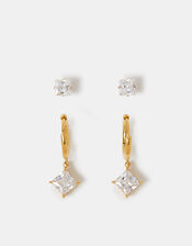 2-Pack Stainless Steel Stud & Hoop Drop Earrings , , large