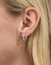 Sterling Silver Rectangular Huggie Hoop Earrings, , large