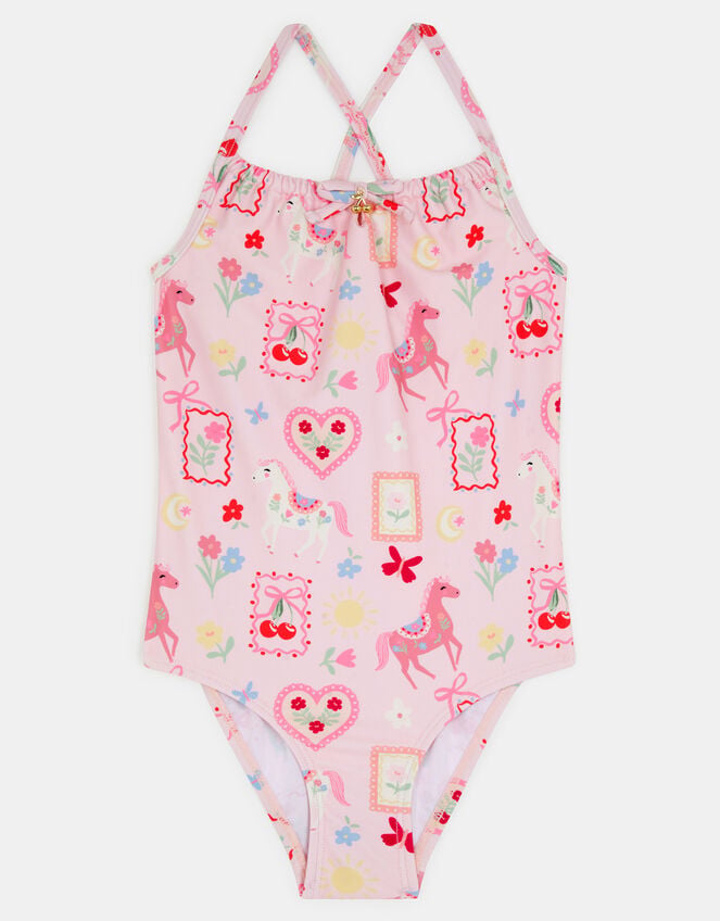 Girls Cowboy Print Swimsuit, Multi (PASTEL MULTI), large