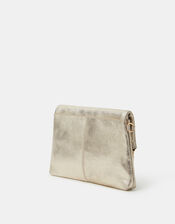 Fold-Over Metallic Leather Clutch Bag, , large