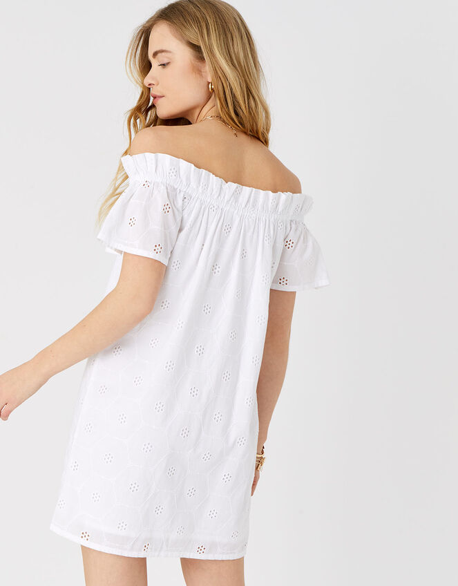 Shiffly Bardot Dress in Organic Cotton, White (WHITE), large
