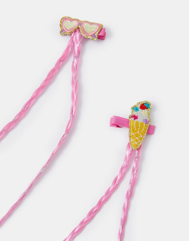 2-Pack Girls Faux Hair Plait Ice Cream Clips, , large