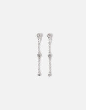 Sterling Silver Sparkle Station Long Drop Earrings, , large