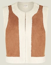 Grace & Mila Faux Shearling Gilet, Camel (CAMEL), large