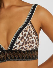 Leopard Print Band Bikini Top, Brown (BROWN), large