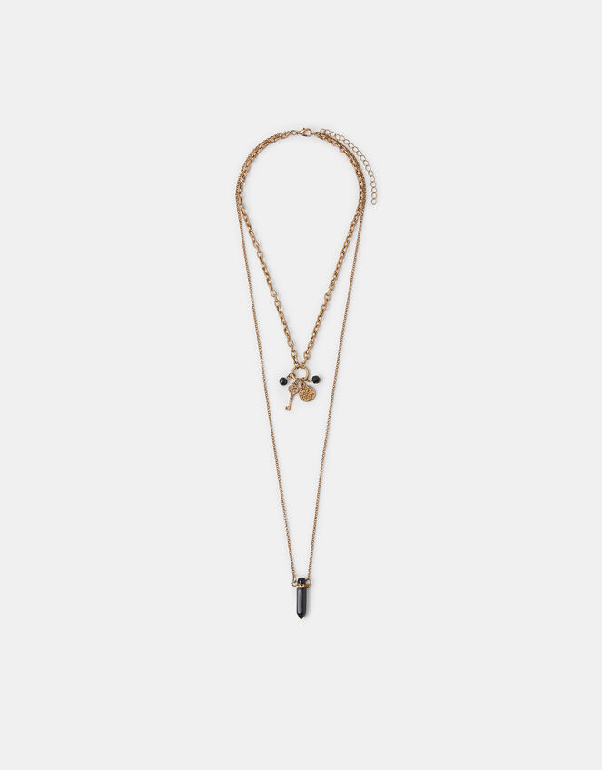 Layered Key Charm Necklace, , large