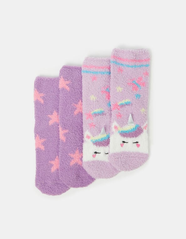 2-Pack Girls Unicorn Bed Socks , Purple (LILAC), large