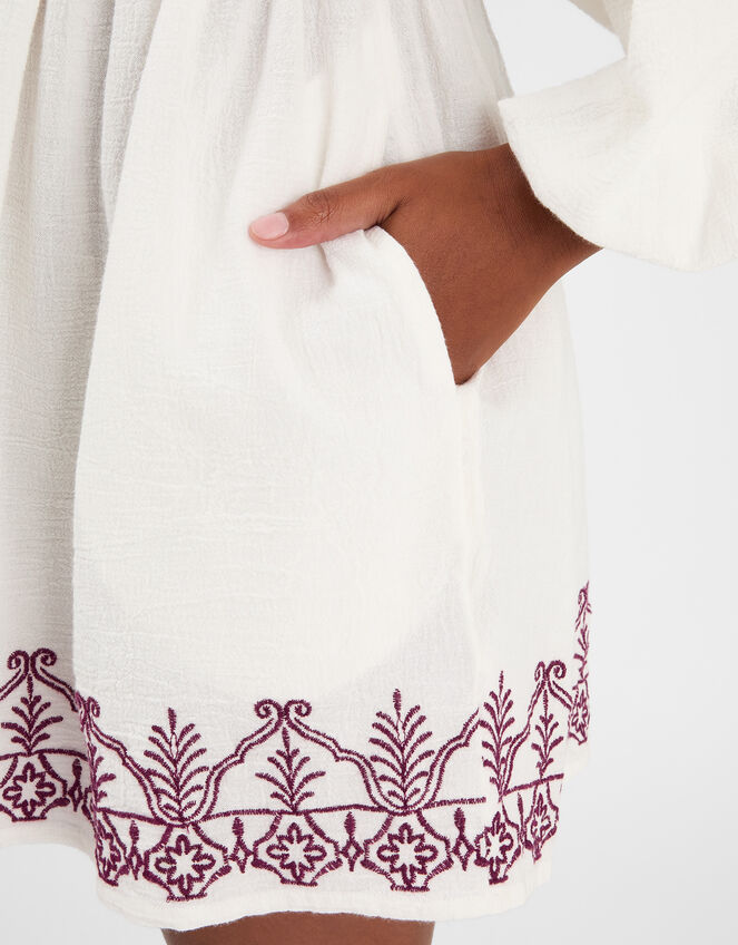 Embroidered Beach Cover Up Mini Dress, Ivory (IVORY), large