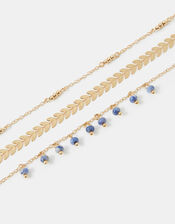 3-Pack Leaf Bead Charm Anklets, , large