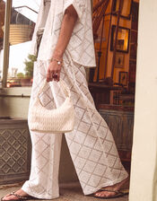 Ruched Faux Leather Handbag, Cream (CREAM), large