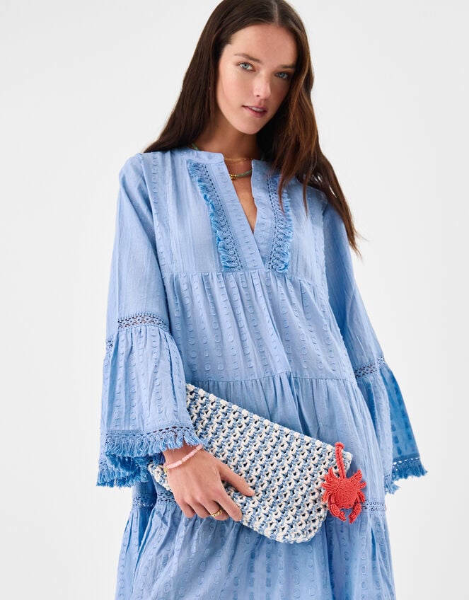 Crab Charm Macrame Clutch Bag, , large