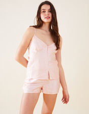 Satin Lace Trim Vest Pyjama Set, Pink (PINK), large