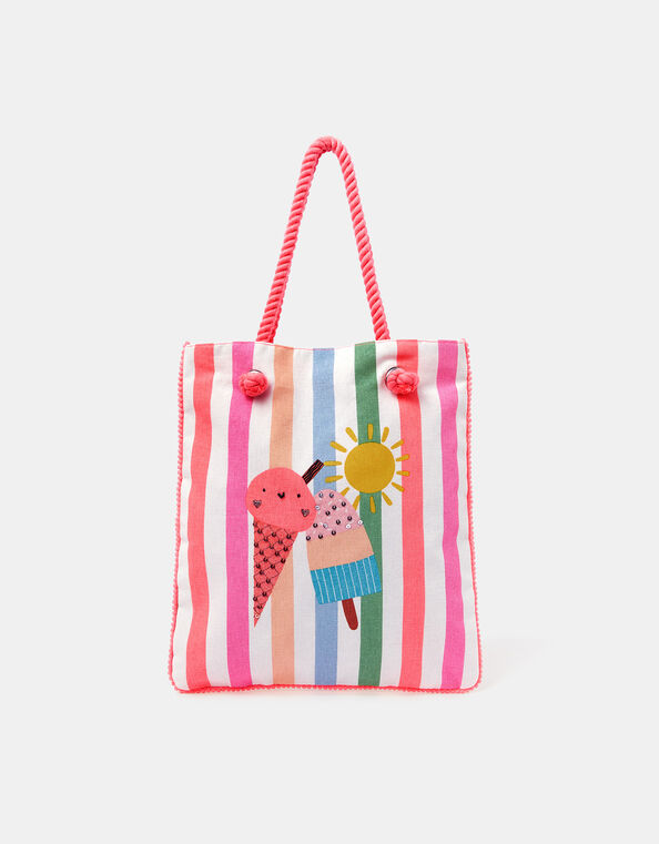 Girls Ice Cream Stripe Shopper Bag, , large
