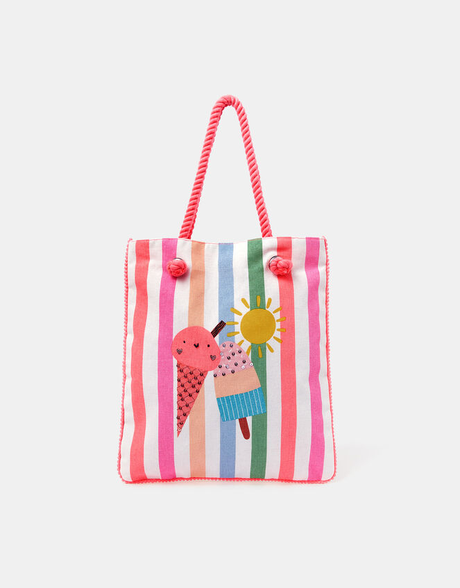 Girls Ice Cream Stripe Shopper Bag, , large