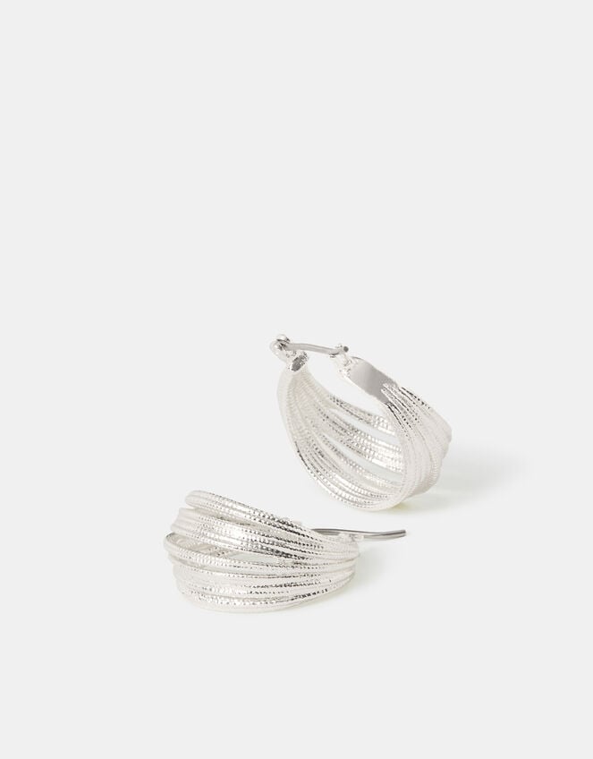 Multi Strand Hoop Earrings, Silver (SILVER), large