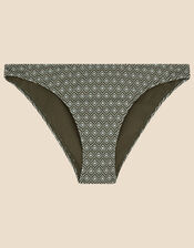 Jacquard Pattern Bikini Bottoms, Green (KHAKI), large