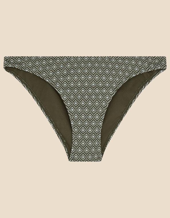 Jacquard Pattern Bikini Bottoms Green, Green (KHAKI), large