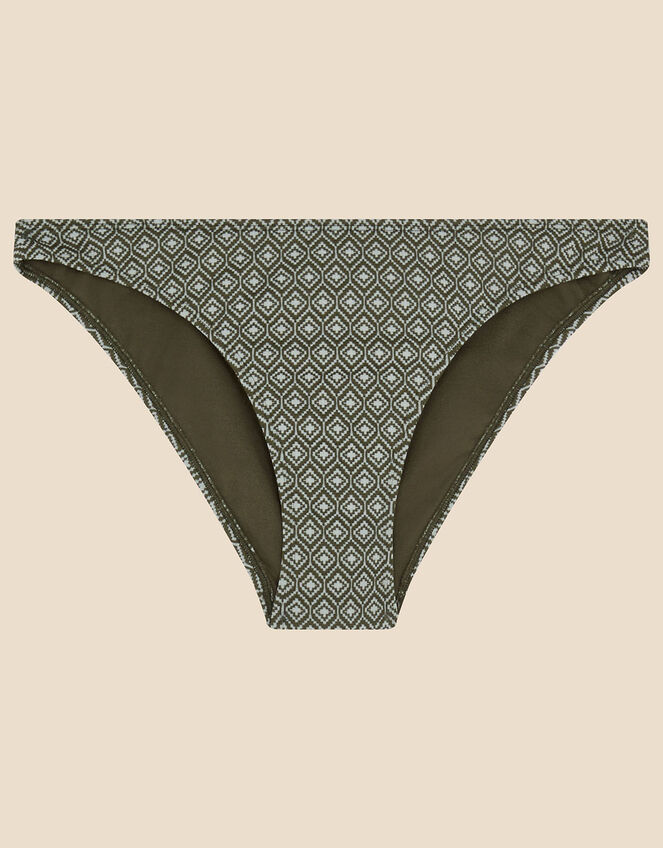 Jacquard Pattern Bikini Bottoms, Green (KHAKI), large