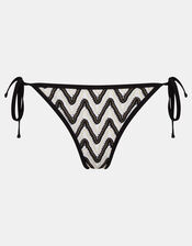 Mono Crochet Tie Side Bikini Bottoms, Black (BLACK WHITE), large