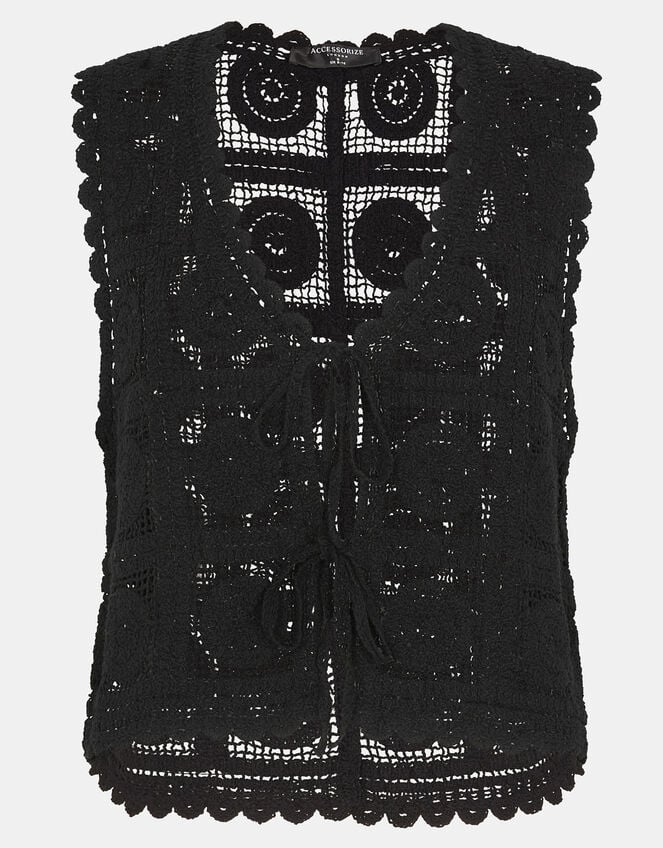Crochet Lace Waistcoat, Black (BLACK), large