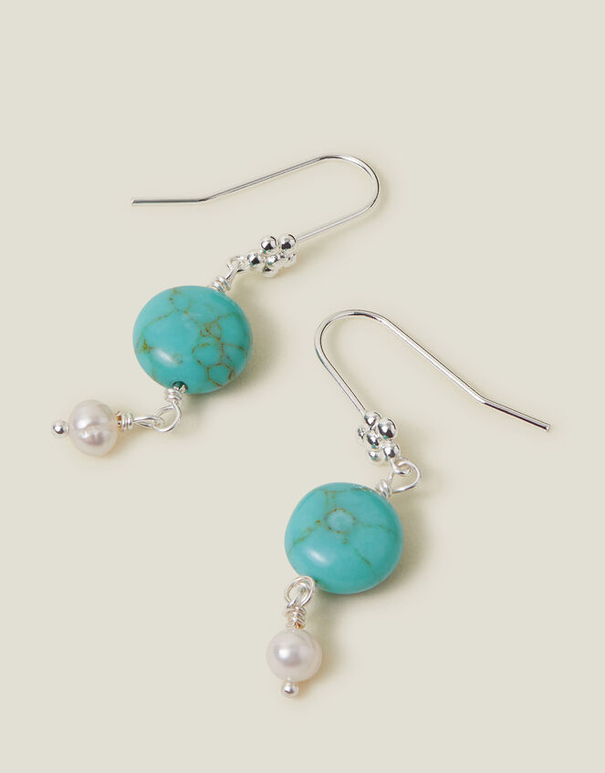 Sterling Silver-Plated Turquoise Drop Earrings, , large