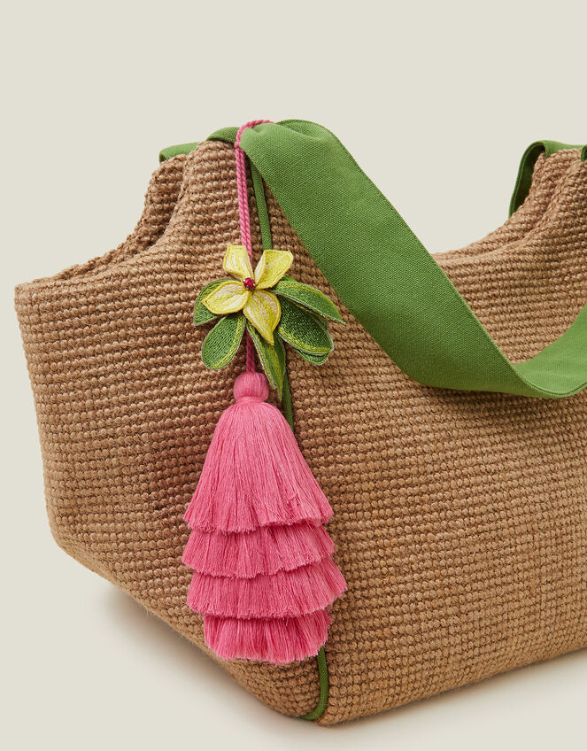 Floral Tassel Jute Shopper , , large