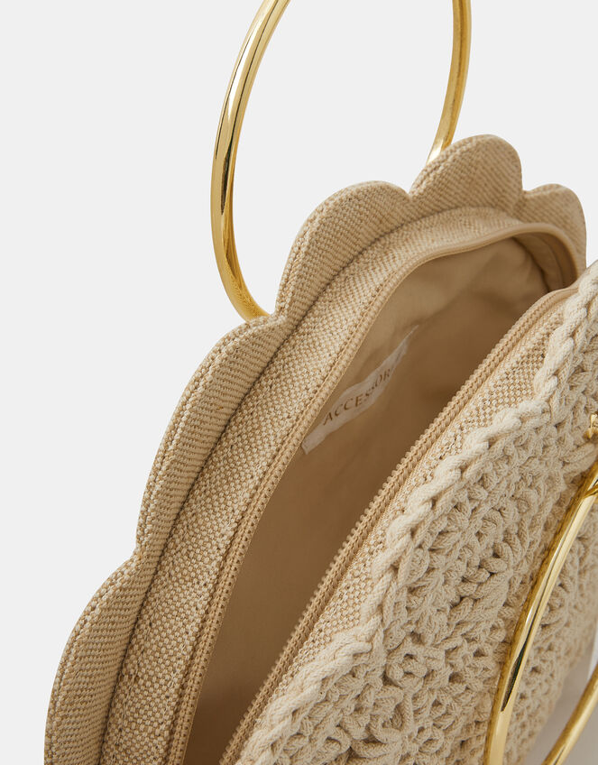 Crochet Scallop Ring Handle Bag, , large