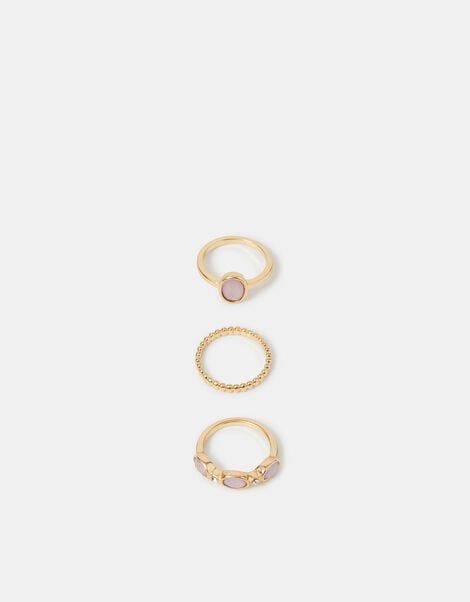 3-Pack Gemstone Rings, Pink (PINK), large