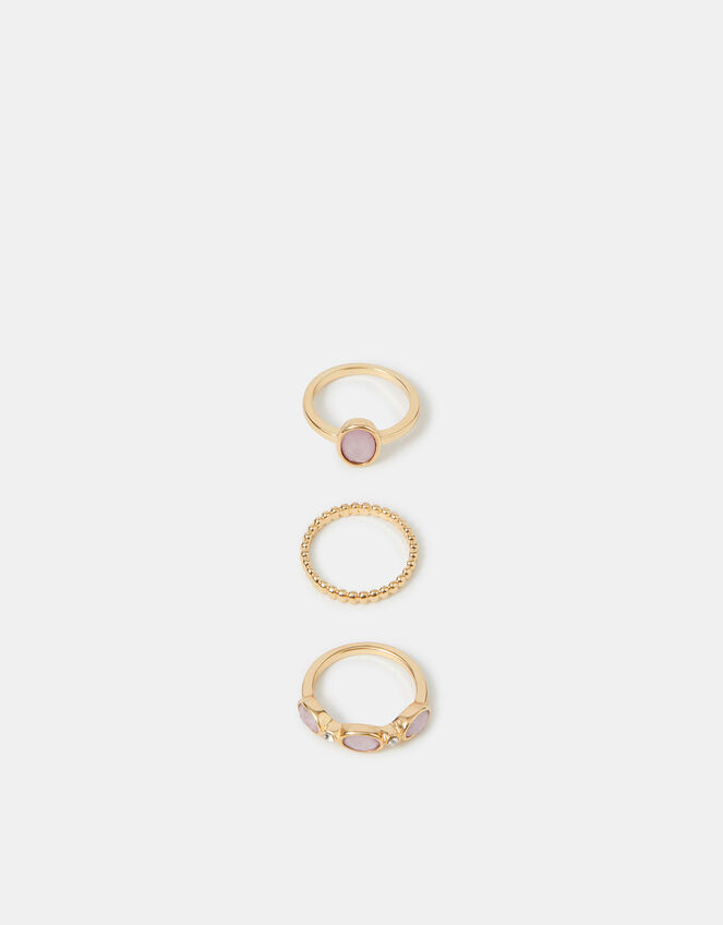 3-Pack Gemstone Rings, Pink (PINK), large