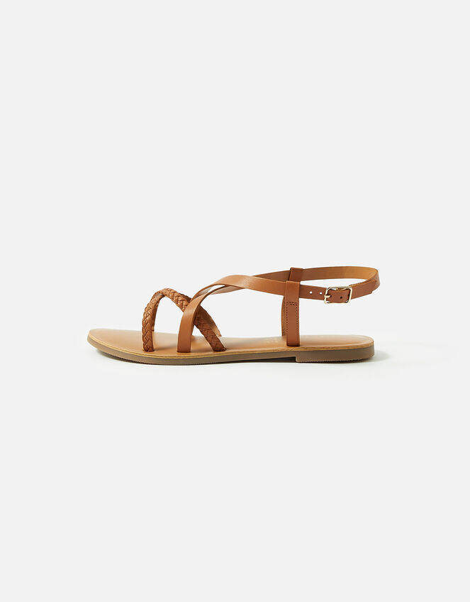 Tuscan Leather Plaited Sandals, Tan (TAN), large
