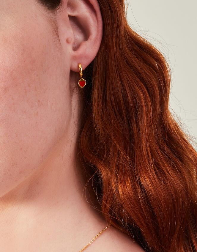 14ct Gold-Plated Heart Hoop Earrings, , large