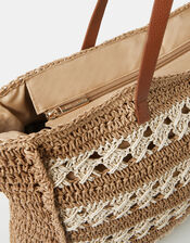 Stripe Woven Raffia Tote Bag, , large