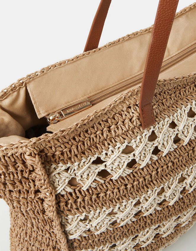 Stripe Woven Raffia Tote Bag, , large