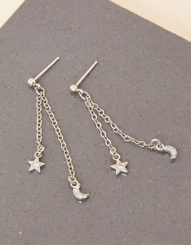 Platinum-Plated Celestial Charm Drop Earrings, , large