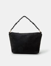 Braided Strap Suede Shoulder Bag, , large