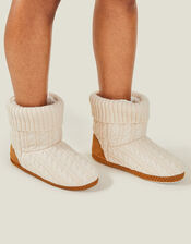 Cable Knitted Slipper Boots , Cream (CREAM), large