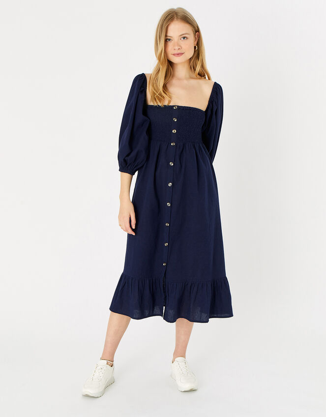 Bardot Maxi Dress in Linen Blend, Blue (NAVY), large