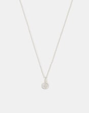 Sterling Silver Diamanté Halo Pendant Necklace, , large