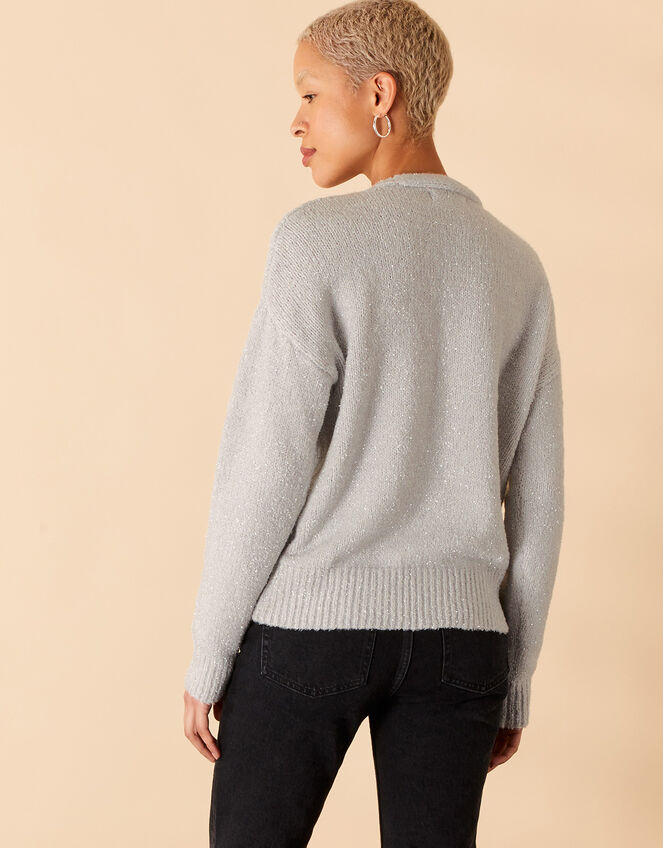 Metallic Cardigan with Heart Buttons, Grey (GREY), large