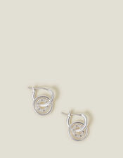Sterling Silver-Plated Circle Charm Hoops, , large