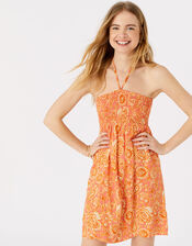 Paisley Print Bandeau Dress, Orange (RUST), large
