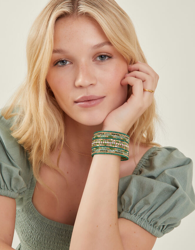 Wide Bead Embellished Cuff Bracelet, , large