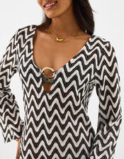 Mono Crochet Mini Kaftan, Black (BLACK WHITE), large