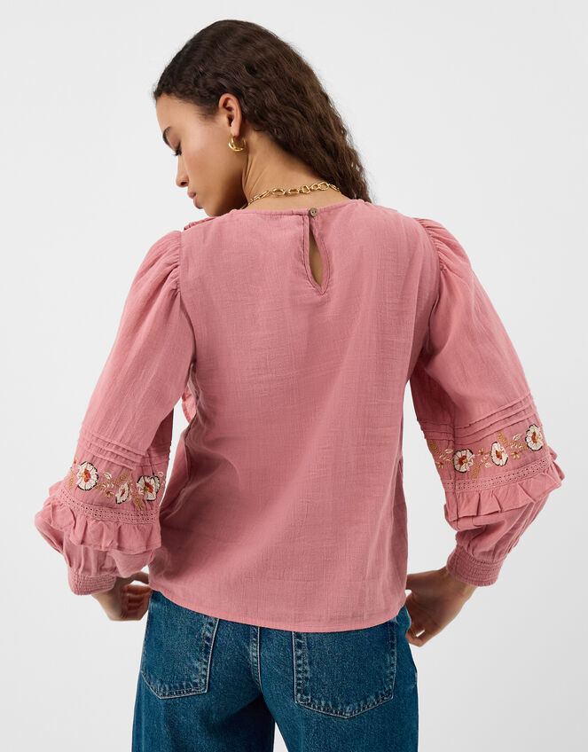 Floral Embroidered Ruffle Blouse, Pink (PINK), large