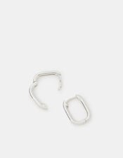 Sterling Silver Rectangular Huggie Hoop Earrings, , large